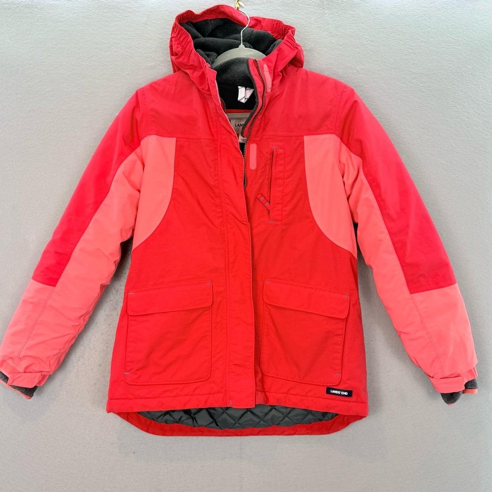 Lands’end -youth girls Squal puffer snow winter jacket red hooded zip up coat 16